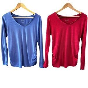 Isabel Maternity Set of 2 Red and Blue Long Sleeve Tee Size Medium